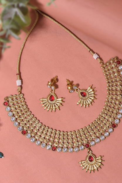 Ruby Embellished Temple Necklace Set 