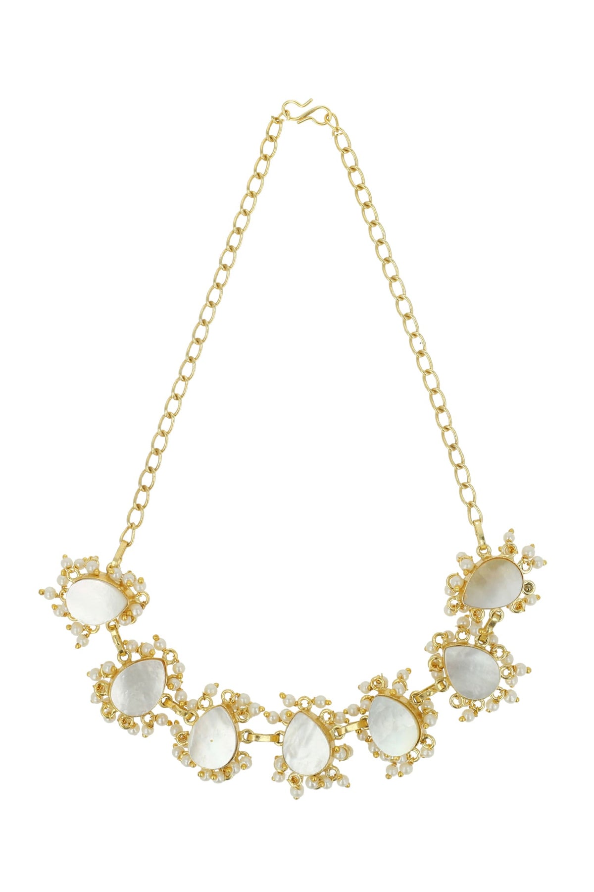 Gold Teardrop Motif Stone Necklace 