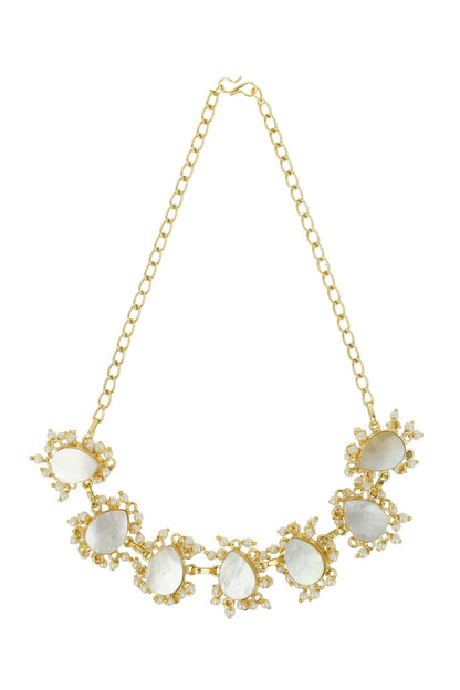Gold Teardrop Motif Stone Necklace 