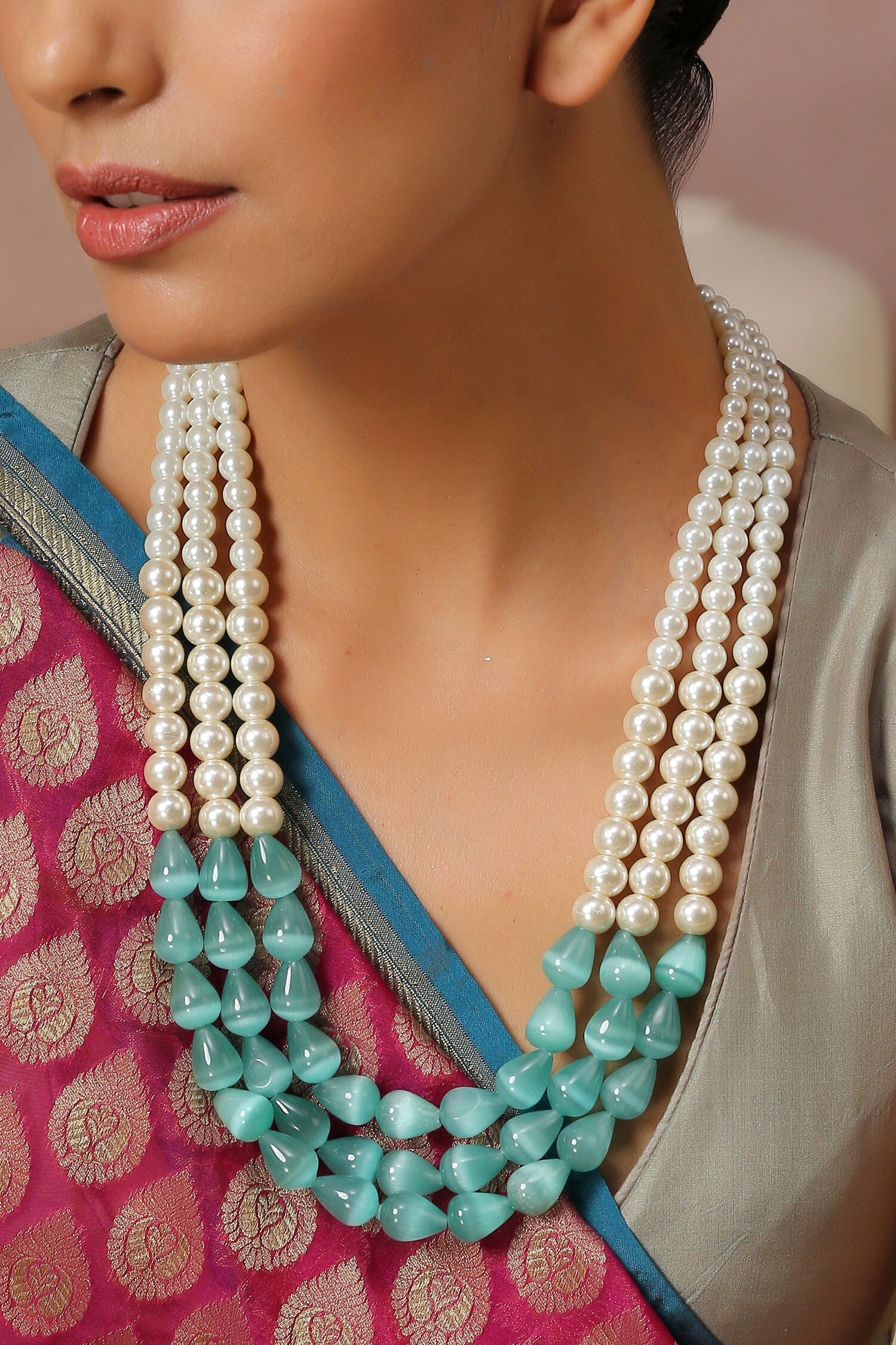 Mint Pearl Layered Necklace 