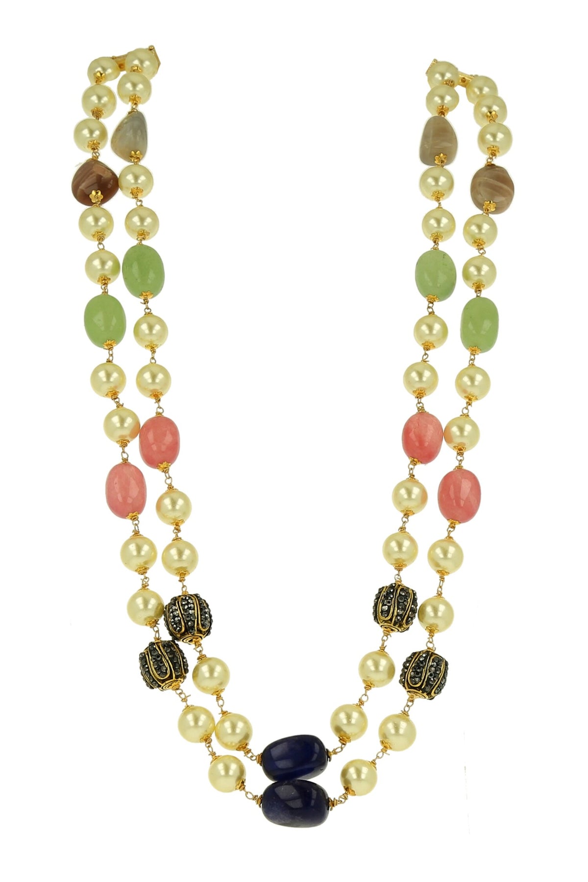 Gold Double Layered Stone Necklace 