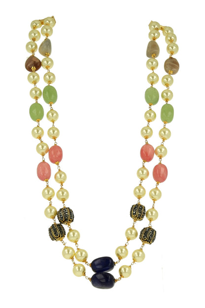Gold Double Layered Stone Necklace 