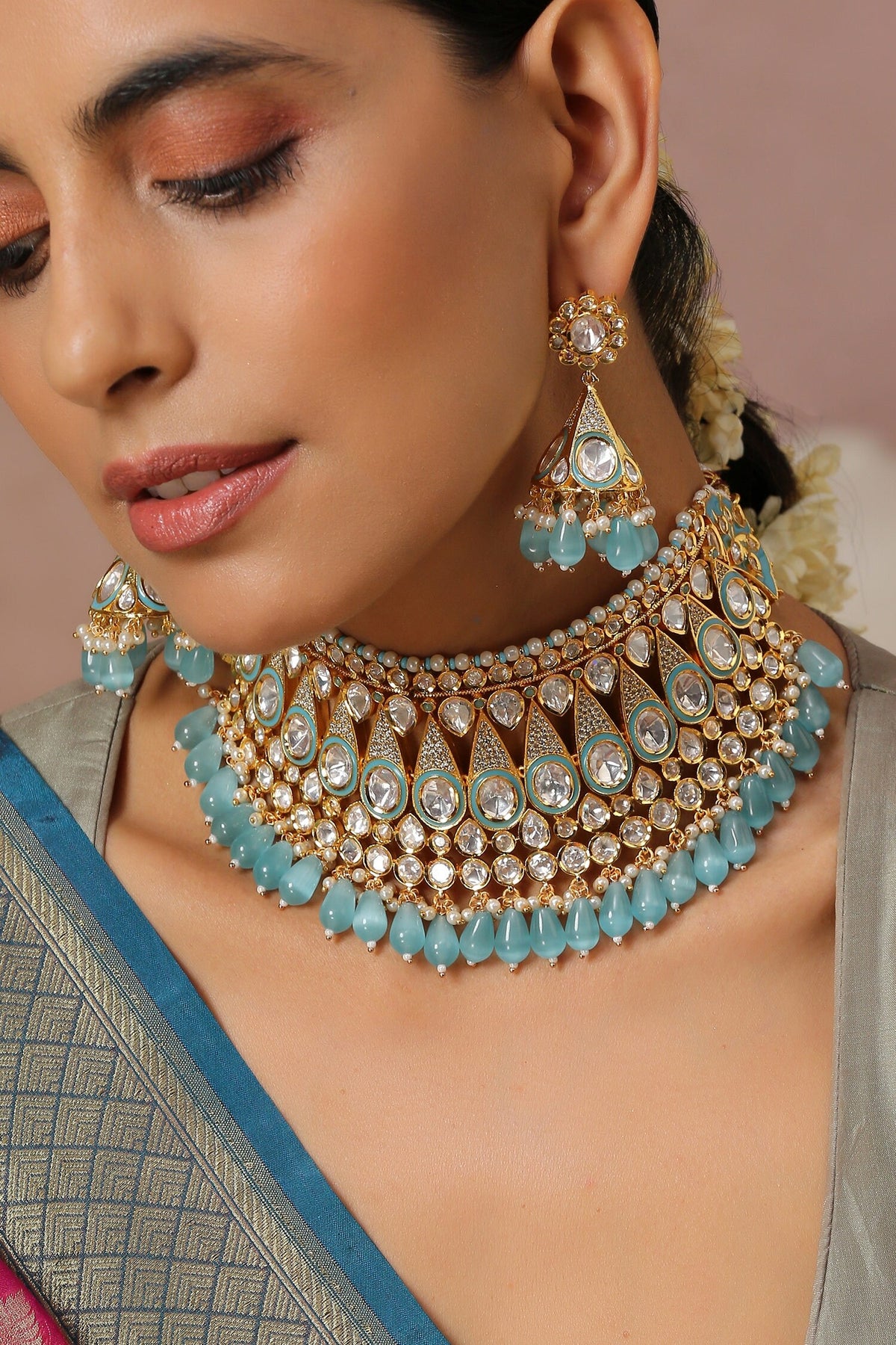 Polki Embellished Layered Choker Set 