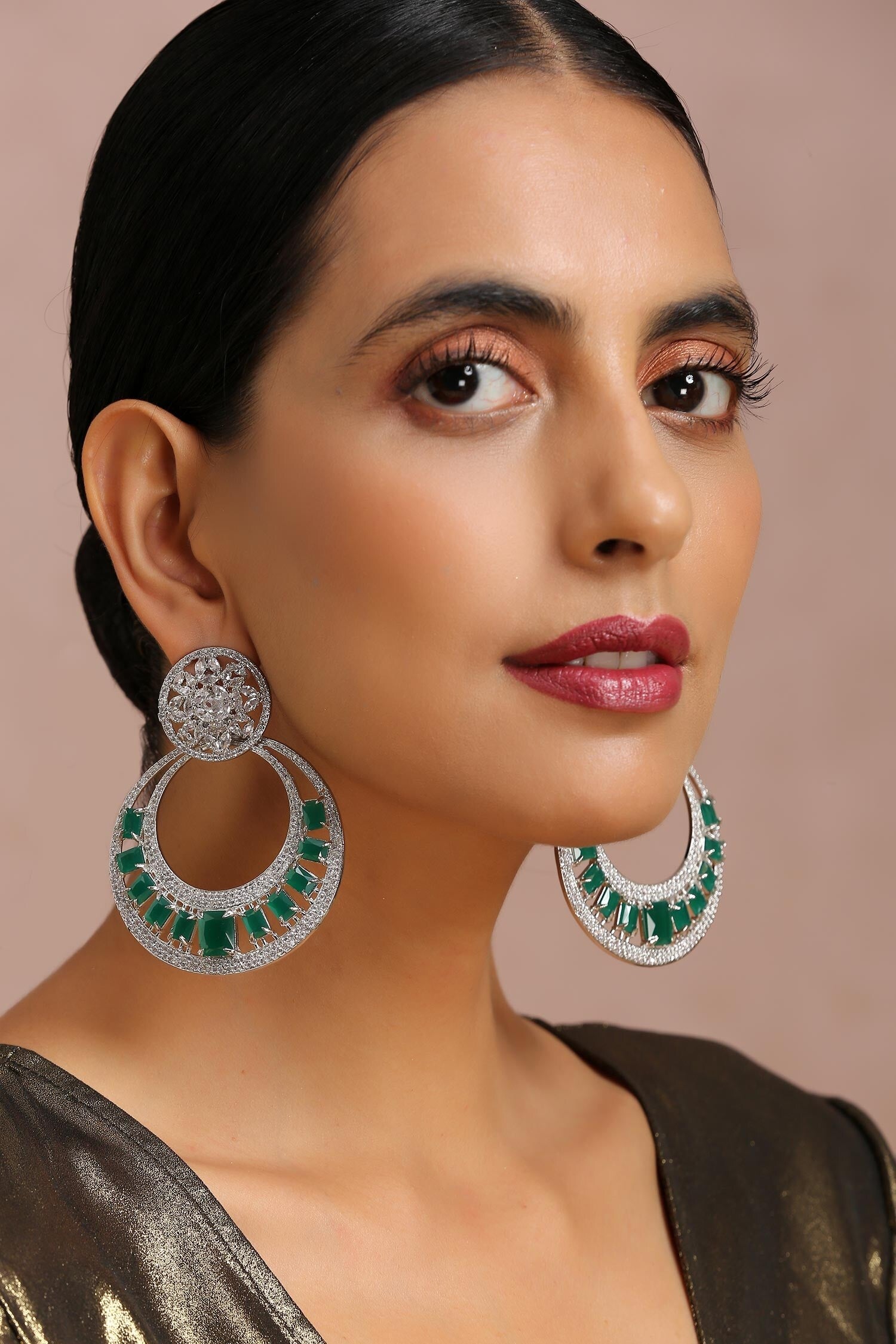 Emerald Embellished Earrings 