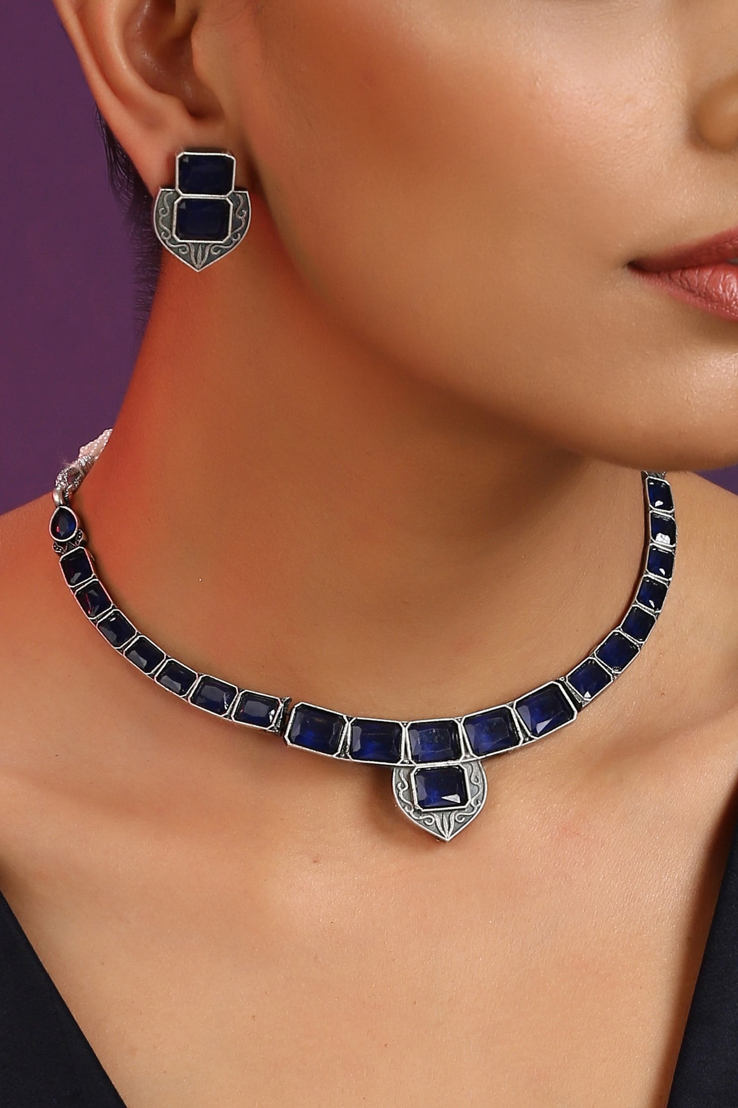 Sapphire Embellished Choker Set 