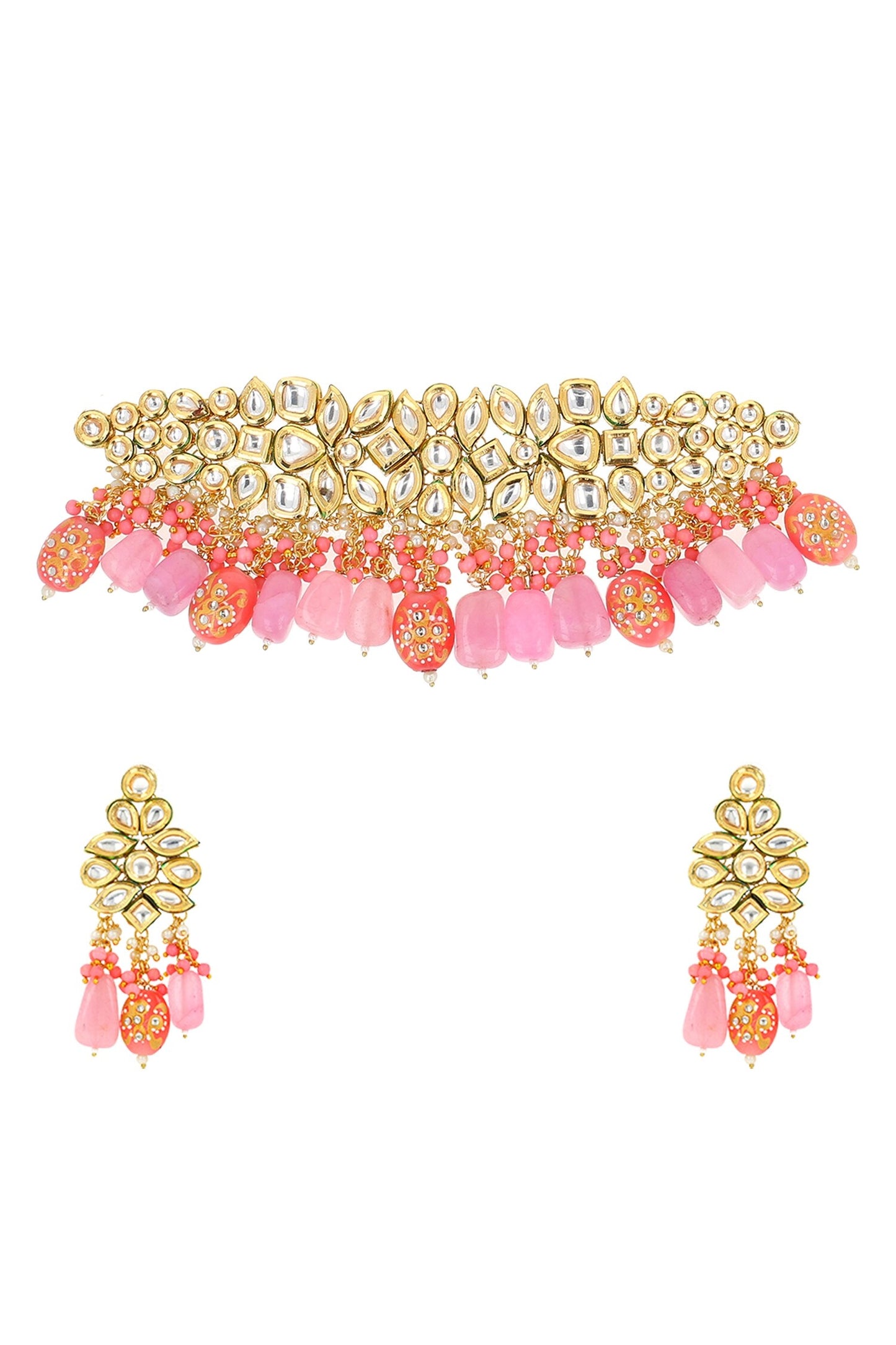 Abstract Stone Embellished Choker Necklace Set 