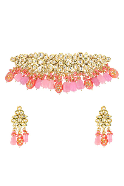 Abstract Stone Embellished Choker Necklace Set 