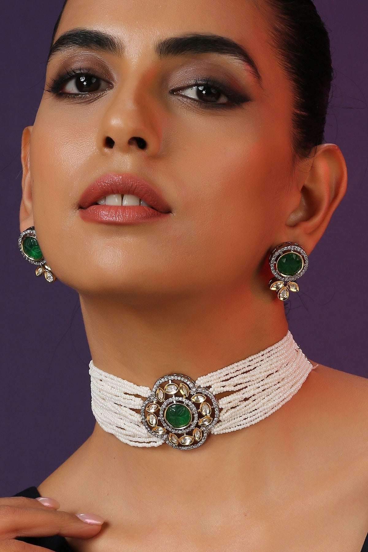 Polki Studded Choker Necklace Set 