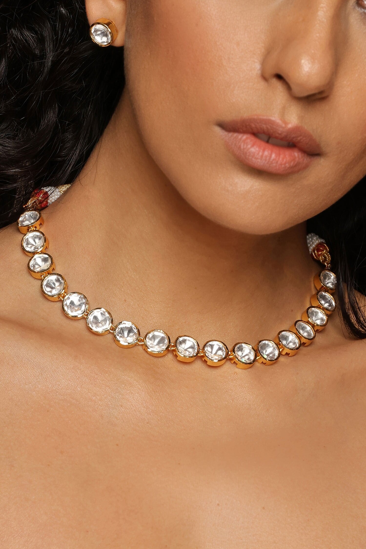 Circular Polki Embellished Necklace Set 