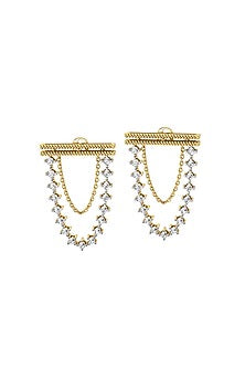 Two-Tone Finish Round-Shaped Diamond Chain Stud Earrings