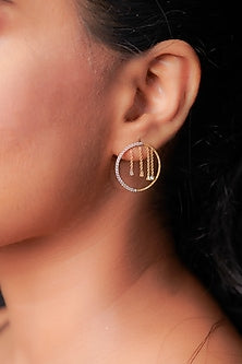 Two-Tone Finish Round-Shaped Diamond Hanging Stud Earrings