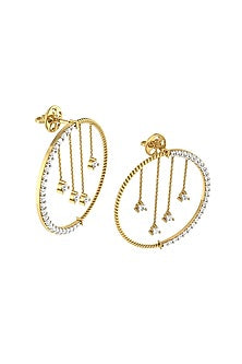 Two-Tone Finish Round-Shaped Diamond Hanging Stud Earrings