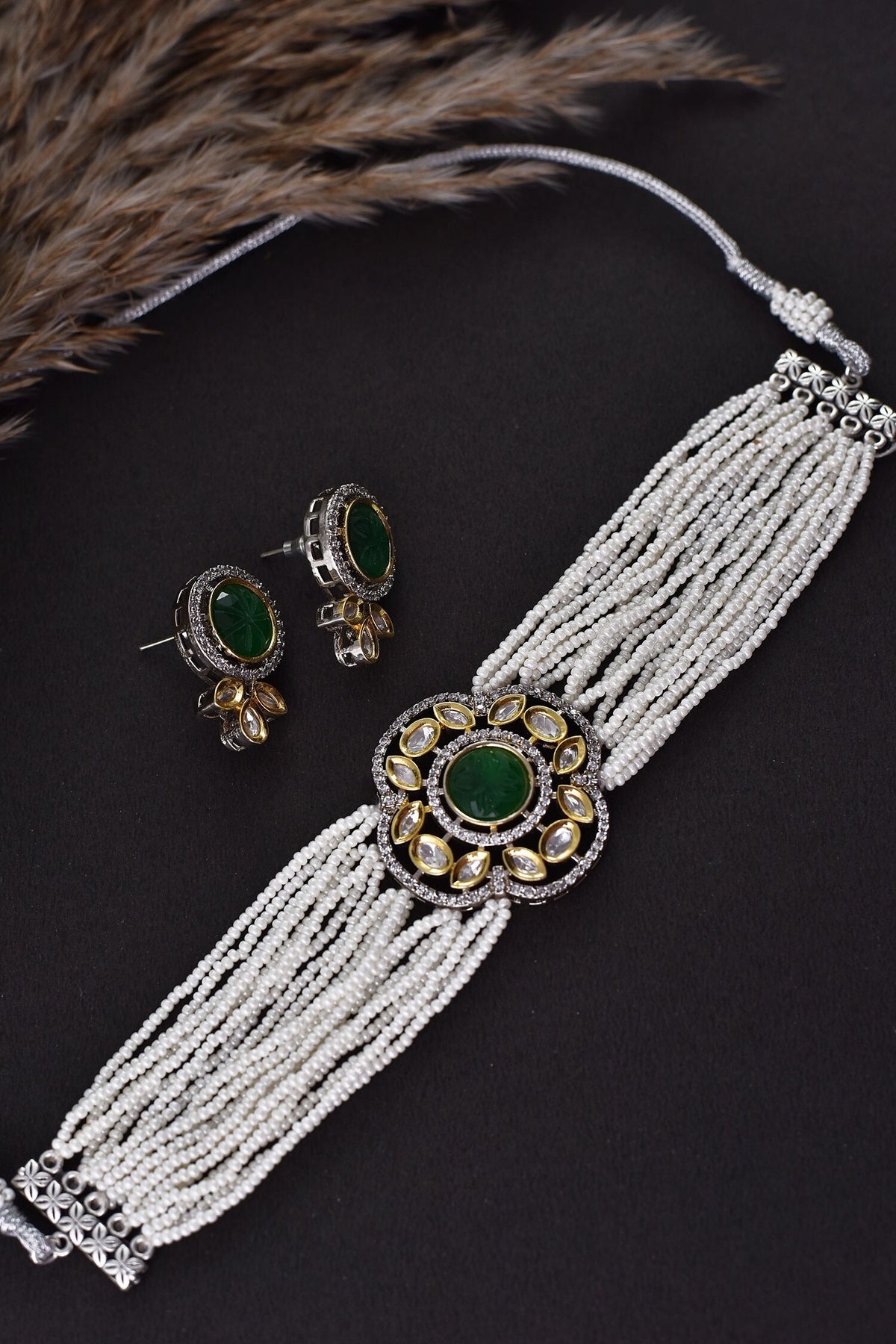 Polki Studded Choker Necklace Set 