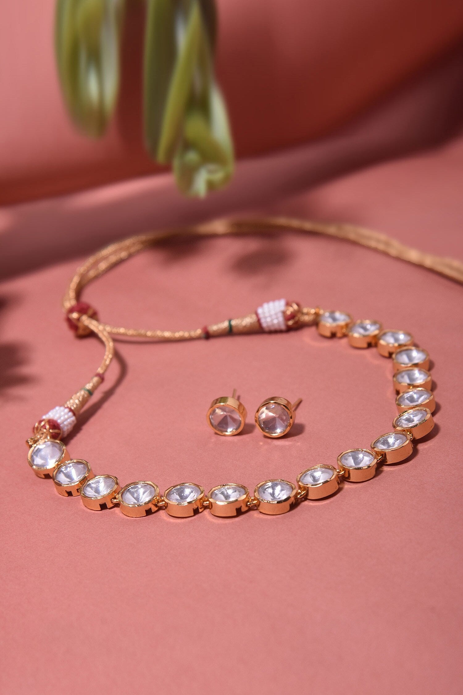 Circular Polki Embellished Necklace Set 