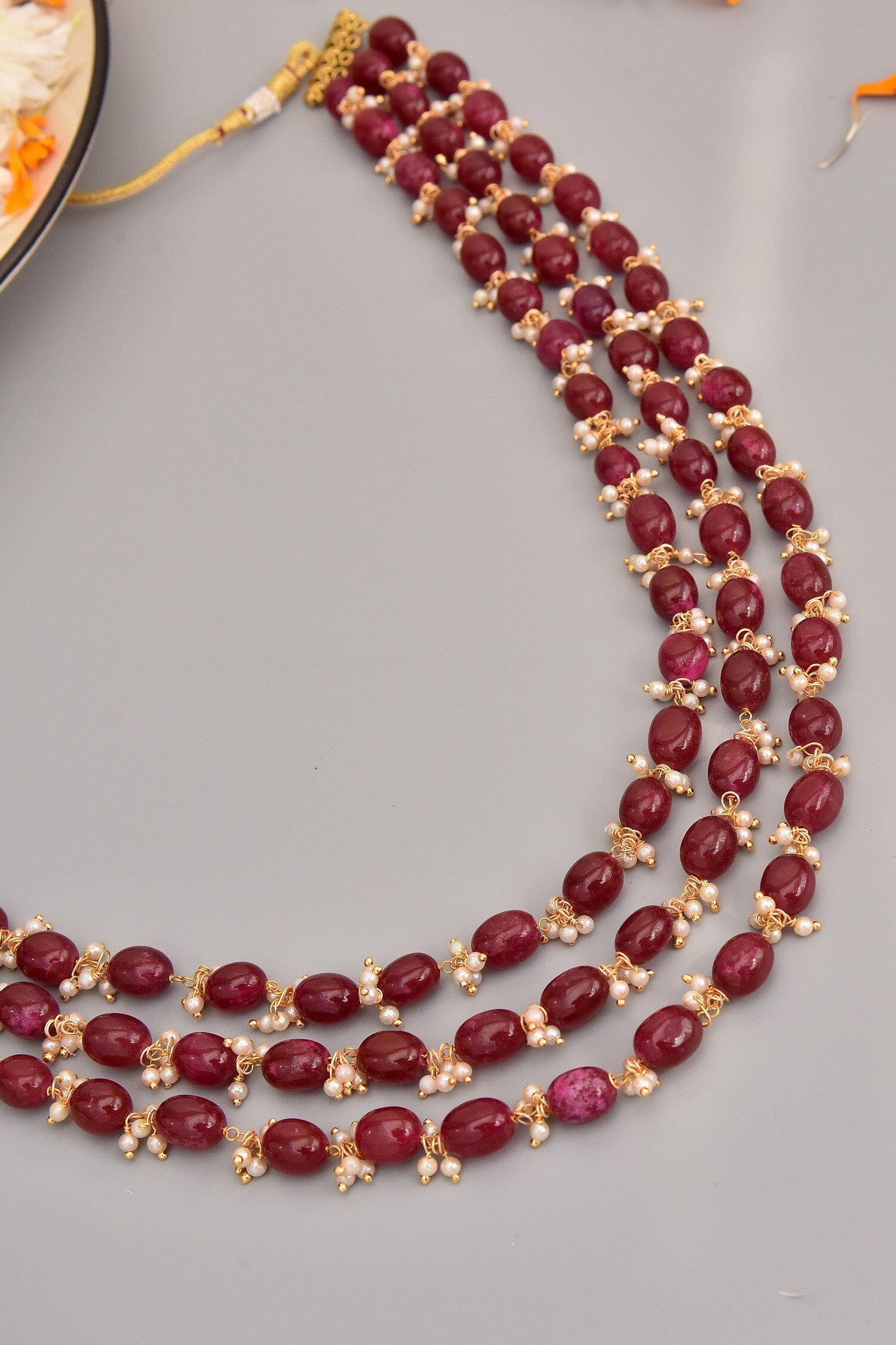 Red Bead Stone Layered Necklace 