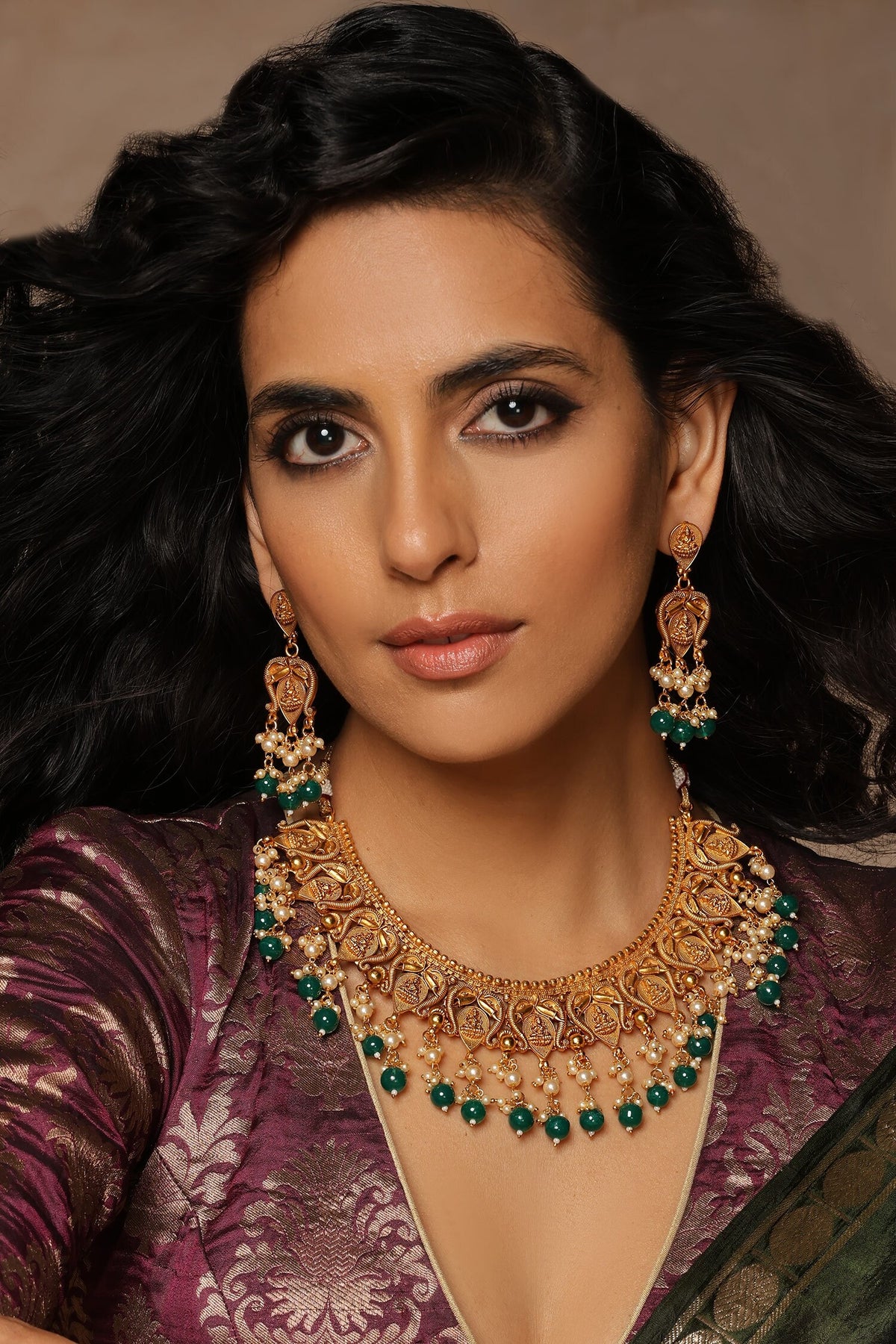 Bead Embellished Temple Necklace Set 