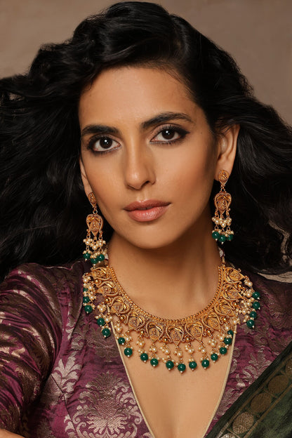 Bead Embellished Temple Necklace Set 
