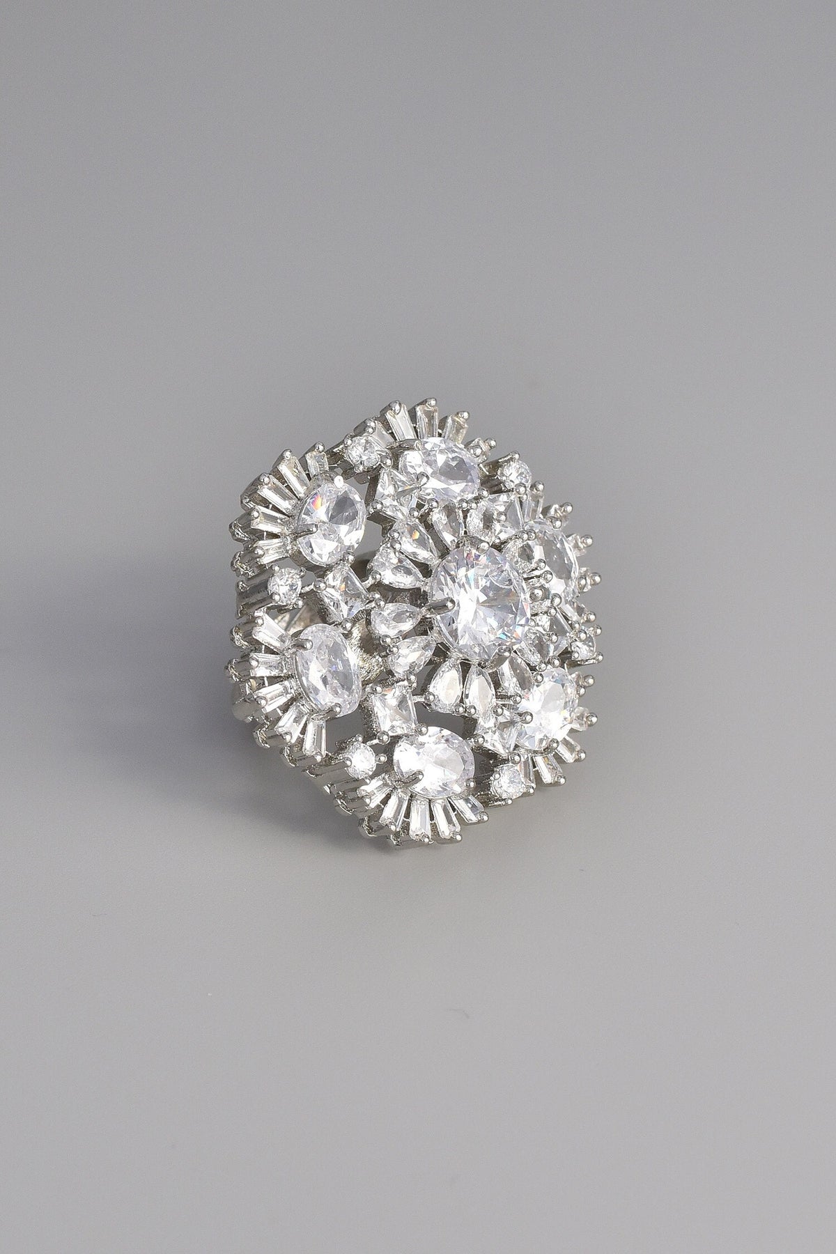 Floral Zirconia Solitaire Ring 
