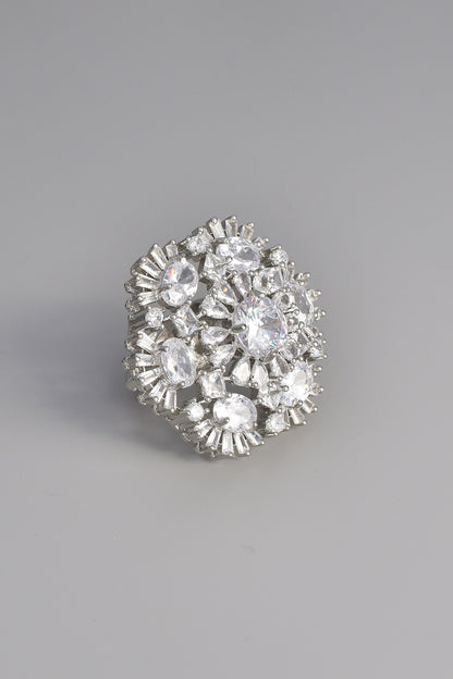Floral Zirconia Solitaire Ring 