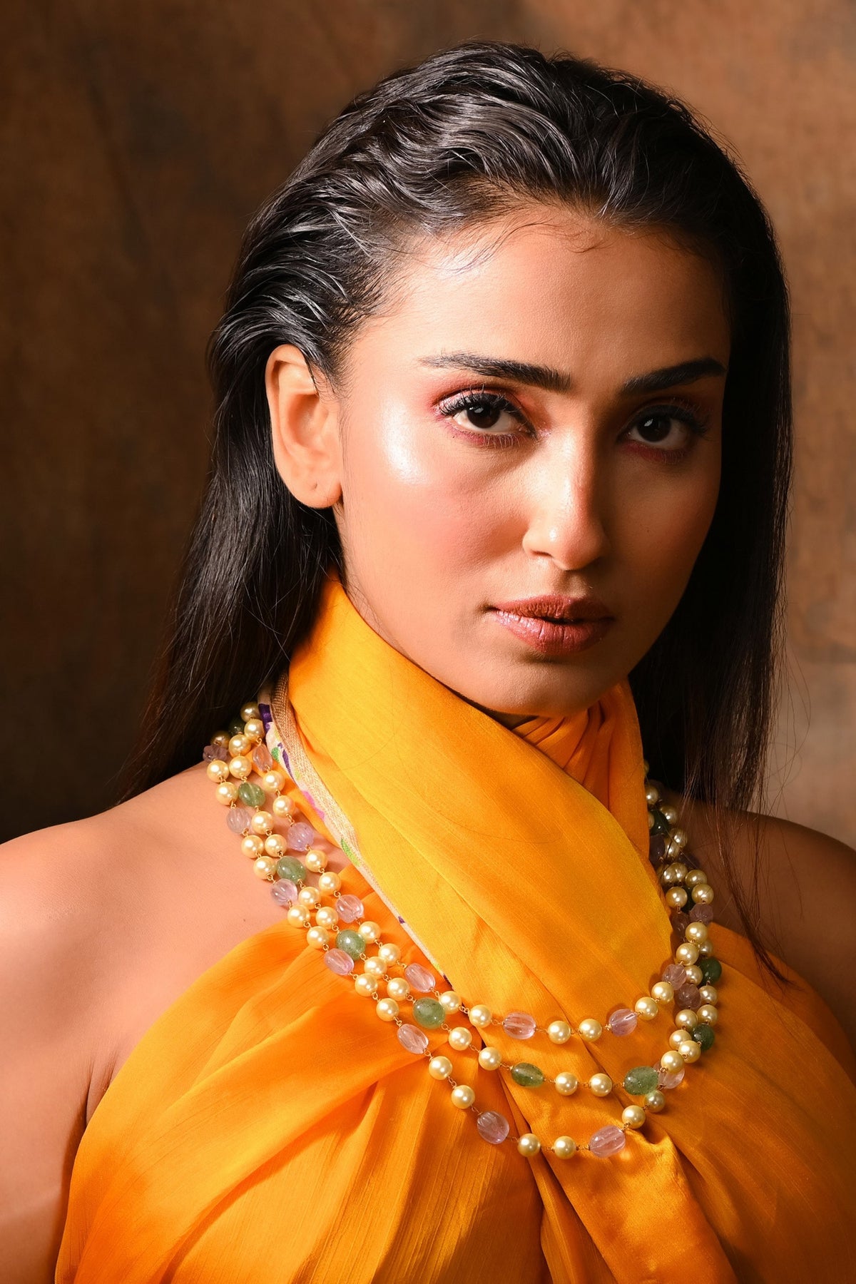 Multi Color Triple Layered Bead Necklace 