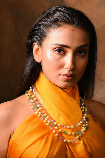Multi Color Triple Layered Bead Necklace 