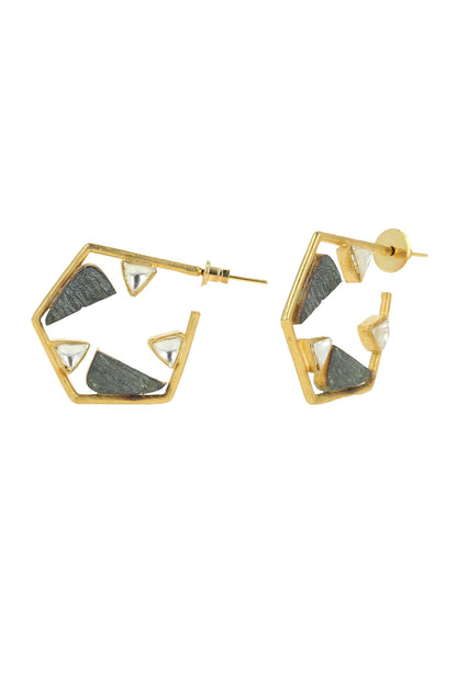 Hexagon Embellished Hoop Earrings 