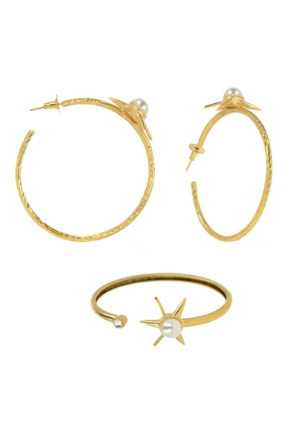 Star Pattern Bracelet & Hoop Earrings Set 