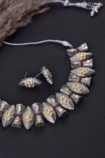 Leaf Shaped Polki Necklace Set 