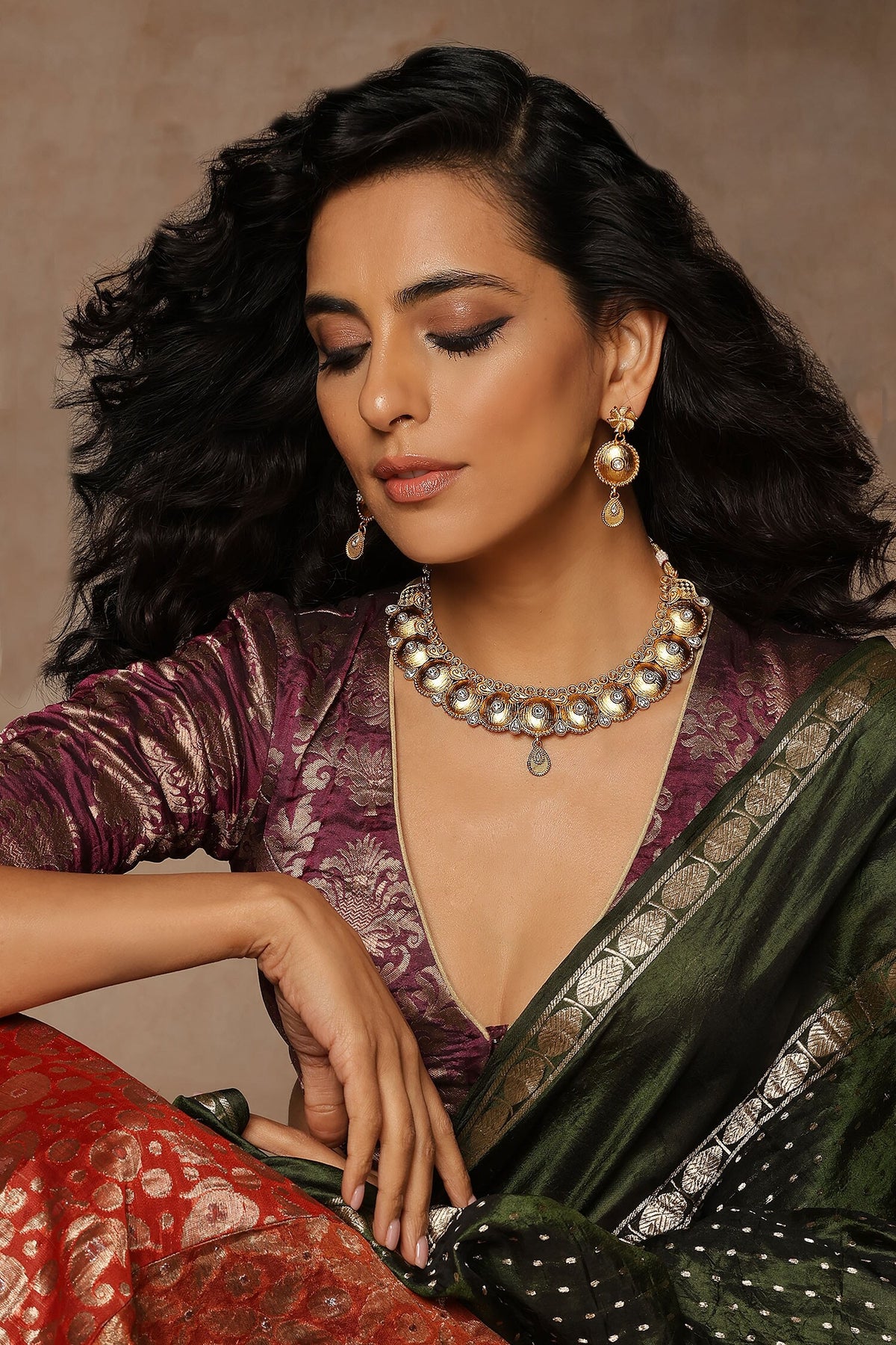 Embellished Temple Necklace Set 