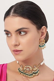 Gold Finish Multi-Colored Pachi Kundan Polki Choker Necklace Set