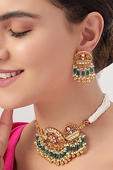 Gold Finish Multi-Colored Pachi Kundan Polki Choker Necklace Set