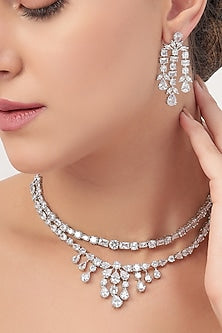 White Finish Zircon Layered Necklace Set
