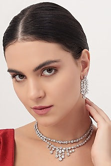 White Finish Zircon Layered Necklace Set