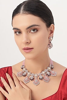 Gold Finish Pearl & Zircon Necklace Set