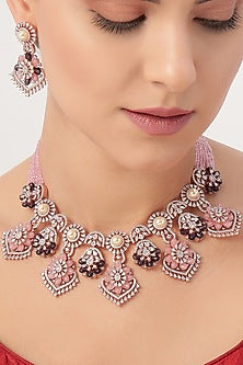 Gold Finish Pearl & Zircon Necklace Set