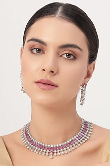 White Finish Ruby & Zircon Necklace Set
