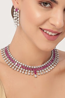 White Finish Ruby & Zircon Necklace Set