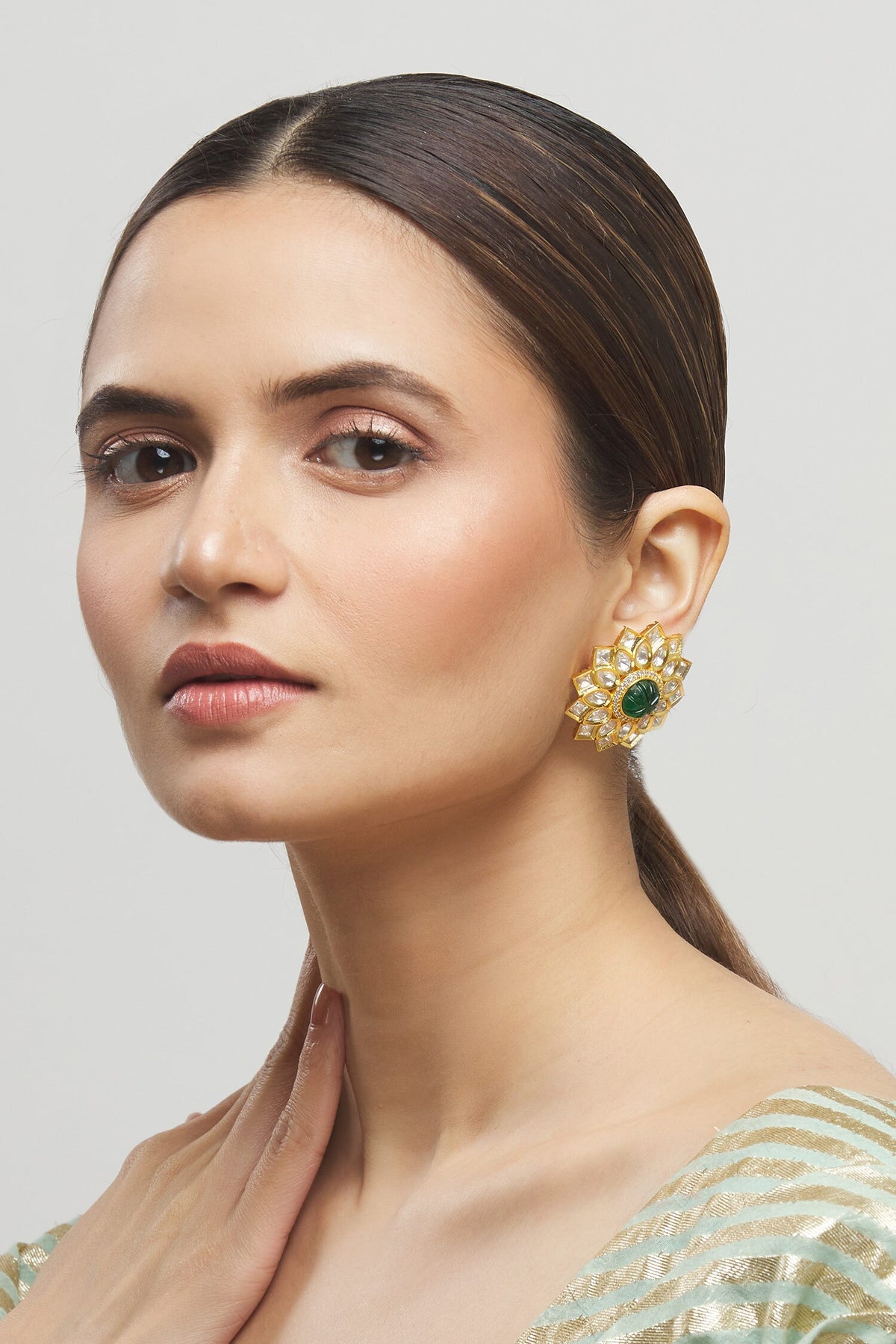 Floral Kundan Stud Earrings 