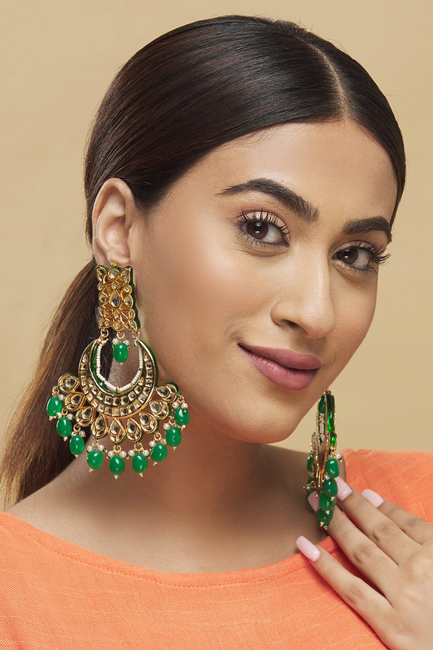 Kundan Bead Drop Chandbalis 