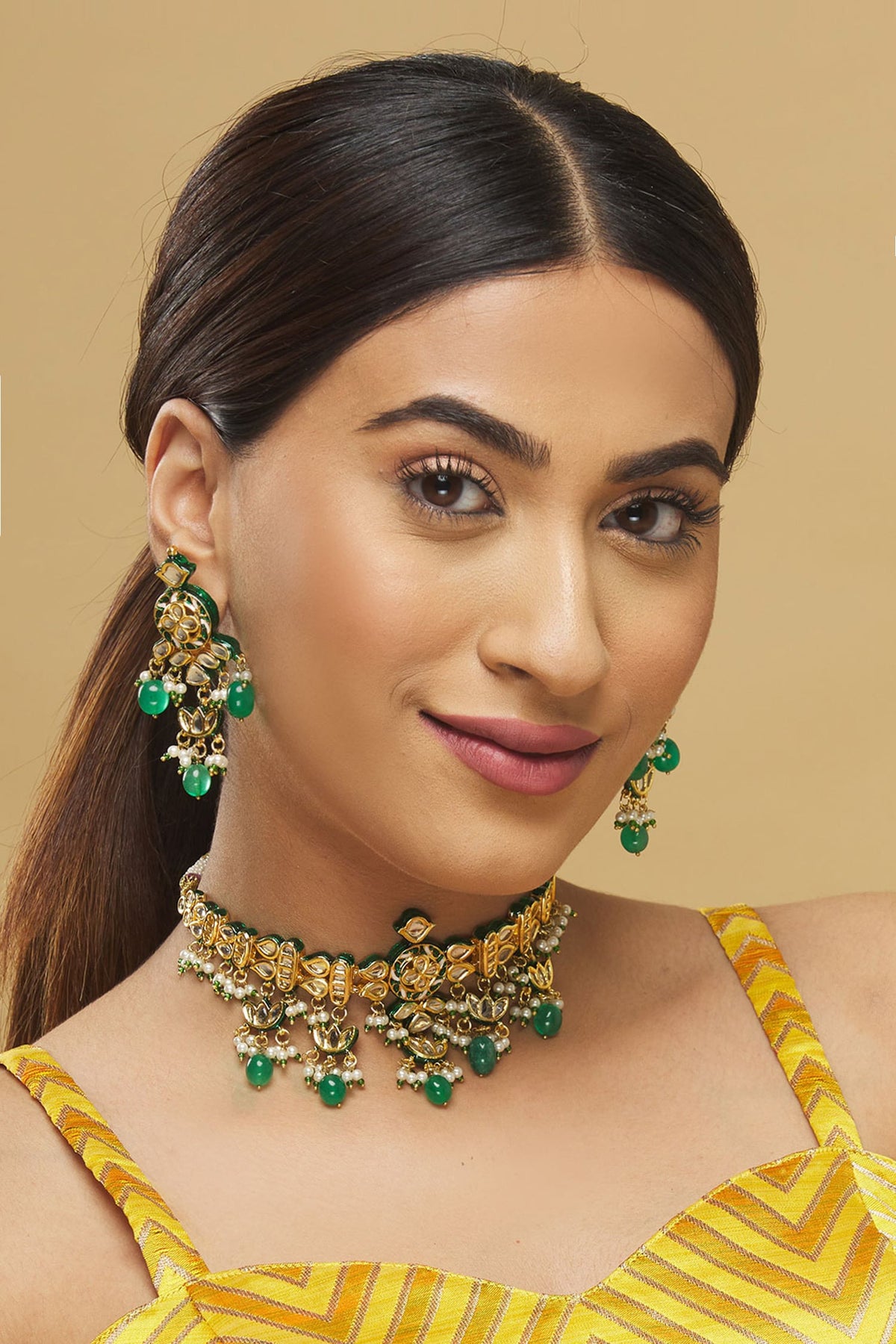  Kundan Bead Drop Choker Set  