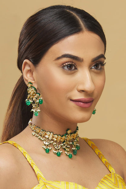  Kundan Bead Drop Choker Set  