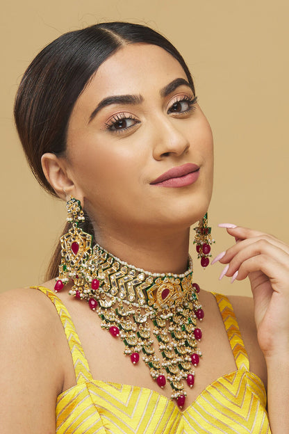  Kundan Tiered Pendant Drop Choker Set  
