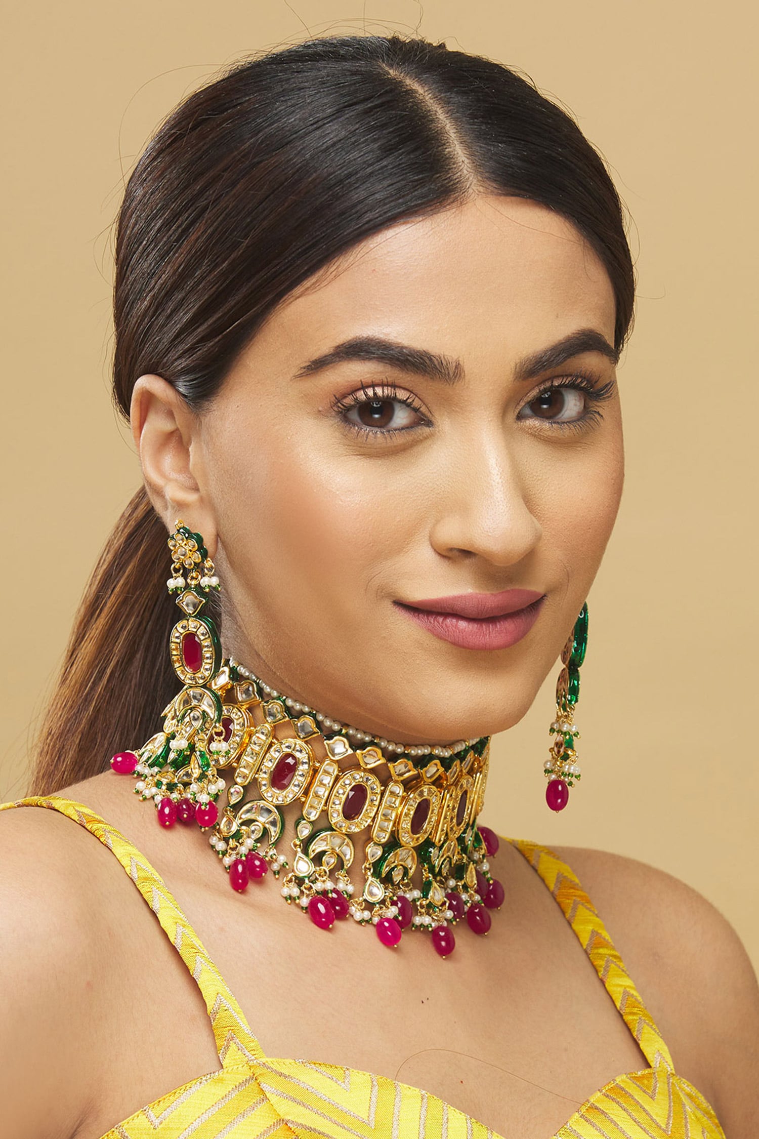  Kundan Bead Drop Choker Set  