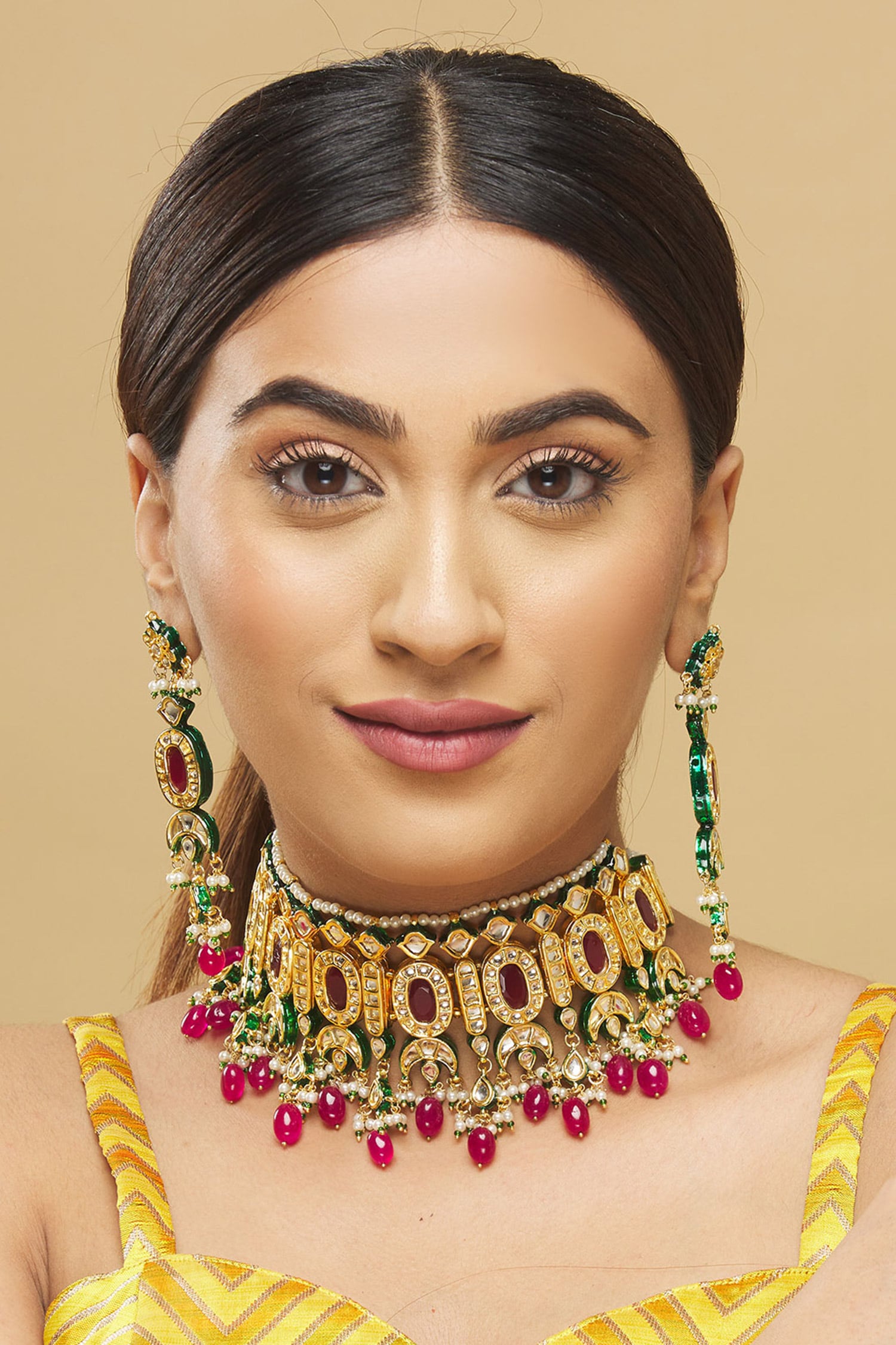 Kundan Bead Drop Choker Set  