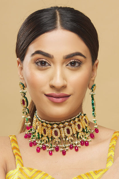  Kundan Bead Drop Choker Set  