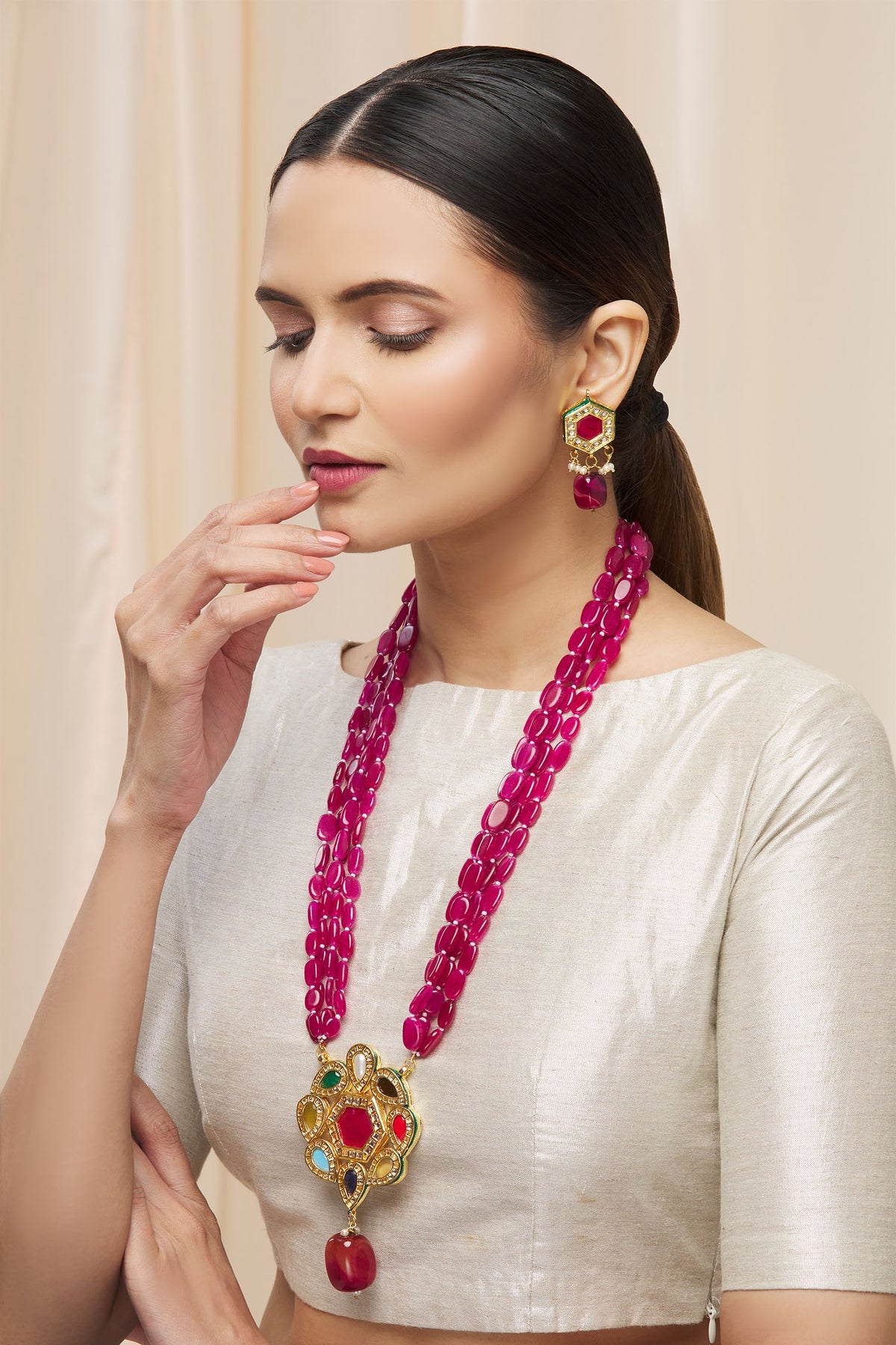 Kundan Floral Pendant Necklace Set 