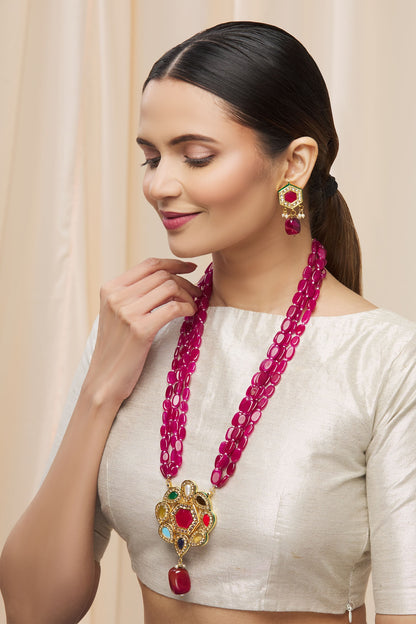 Kundan Floral Pendant Necklace Set 