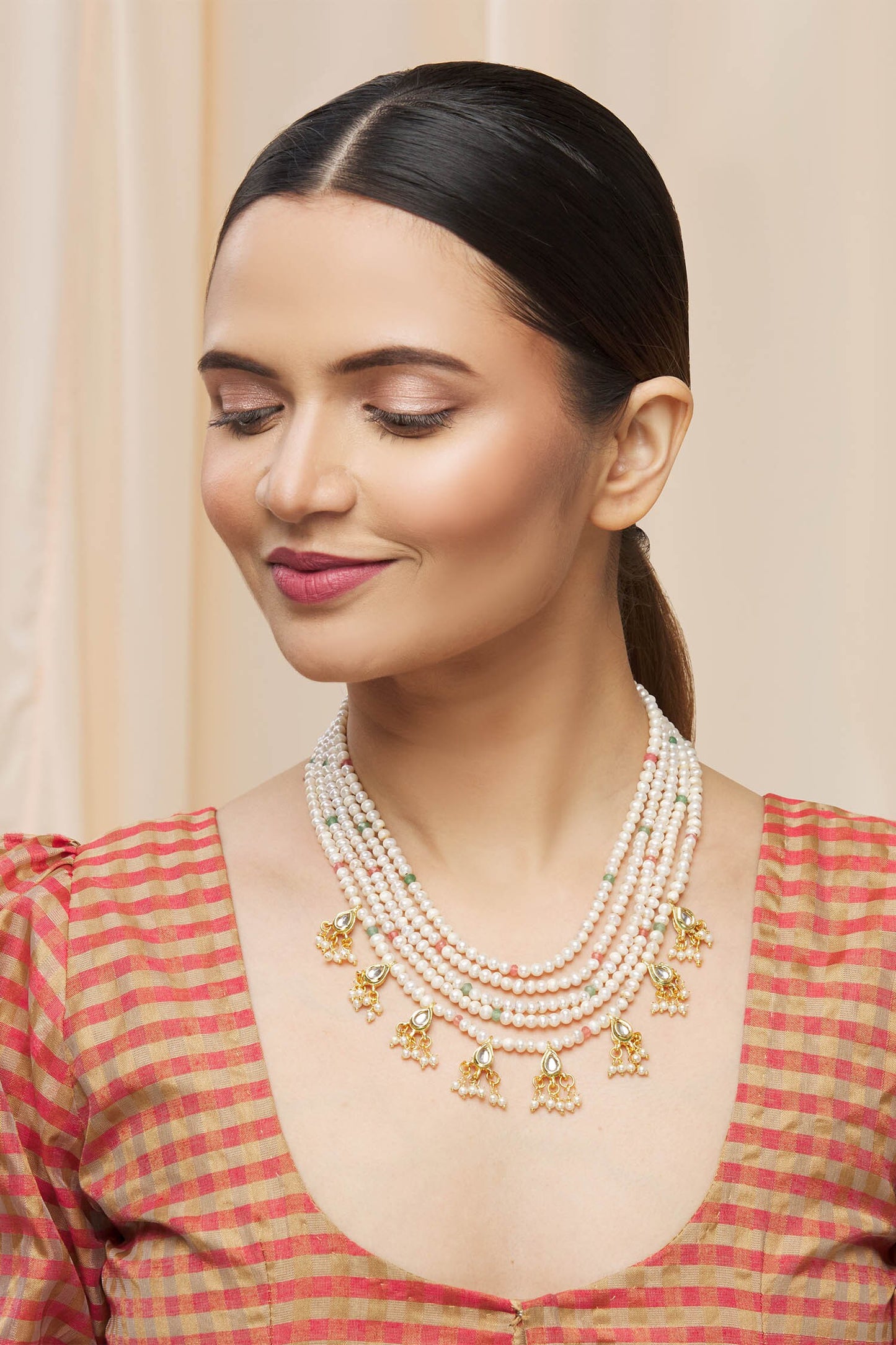 Kundan Layered Pendant Drop Necklace 