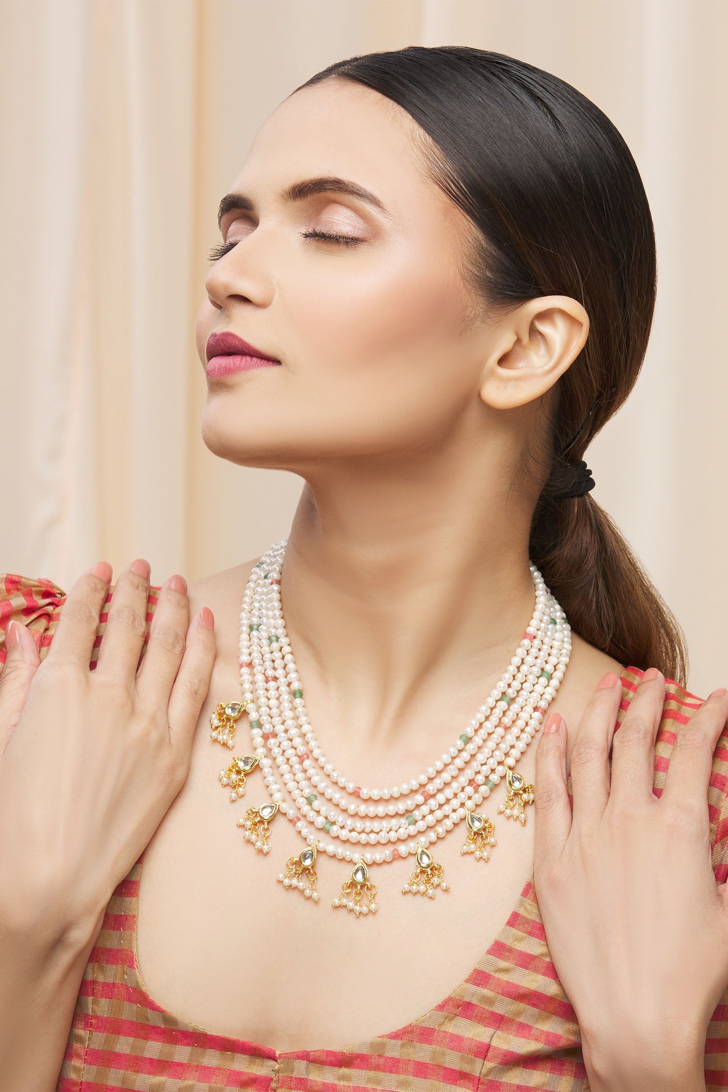 Kundan Layered Pendant Drop Necklace 