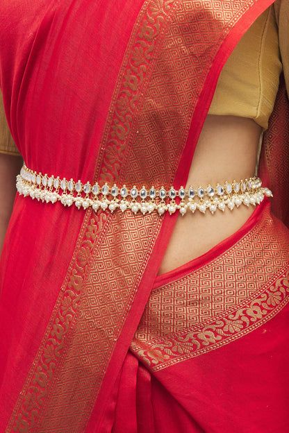 Gold Kundan & Pearl Kamarband 